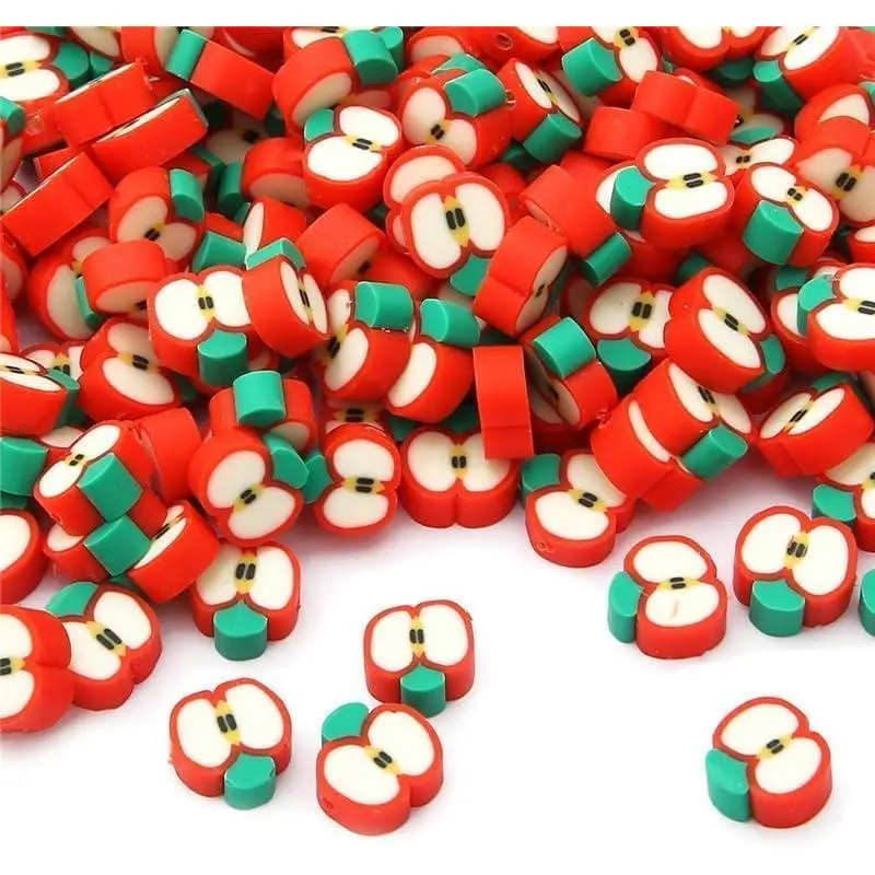 50-Count Red Fruit Theme Slice Polymer Clay Beads, 1.6mm Pre-Drilled Hole Loose Spacer Beads for DIY Jewelry Craft Bracelet Necklace Earring Charm Making, Slice Shape