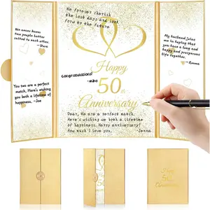 Trifold Guest Book with Pen, Self Standing Signature Guest Book As Table Centerpieces Decorations for Wedding Anniversary Quinceanera Bridal Shower Family Reunion Party(Heart)