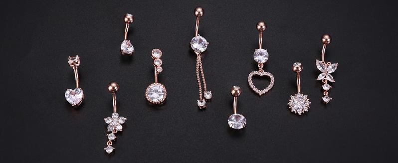 ZELORES 9/10PCS Surgical Stainless Steel Hypoallergenic Belly Button Rings with Extra Replacement Balls, Trendy Dangle Belly Button Piercing Jewelry for Women, 14G - Silver Plated/14K Gold Plated/Rose Gold Plated