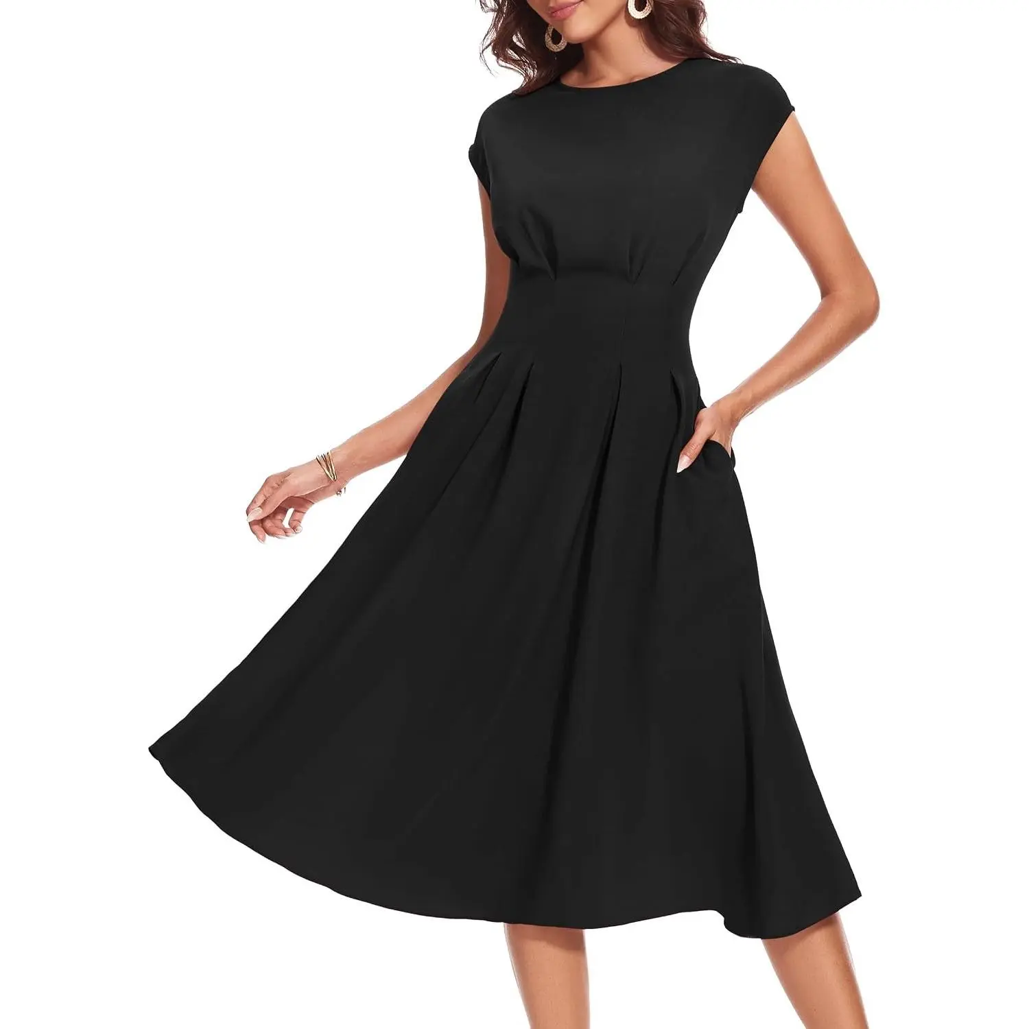 Women's 1940s Dresses with Pockets 50s Retro Dress Tea Length Cocktail Dress Vintage Swing Dresses