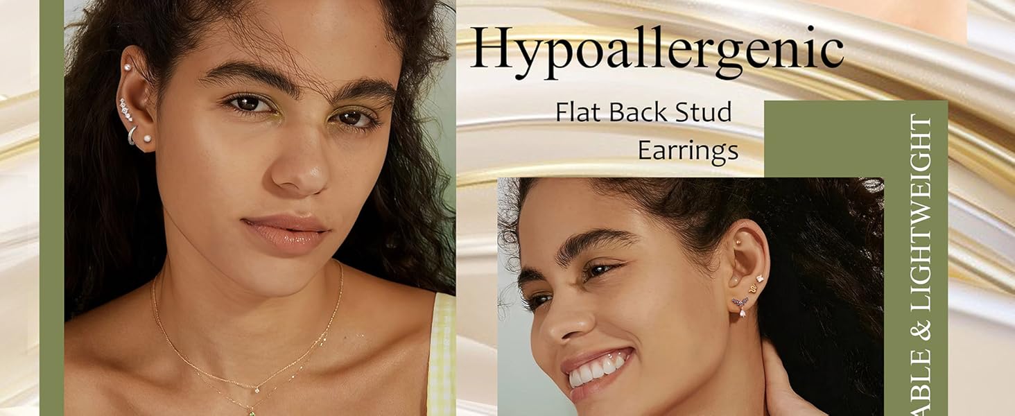 Fansilver 27Pcs Flat Back Earrings Hypoallergenic Surgical Steel Stud Earring Stacks Set Dainty Chain Dangle Cartilage Tragus Daith Helix Piercing Jewelry for Women Men Trendy 16G