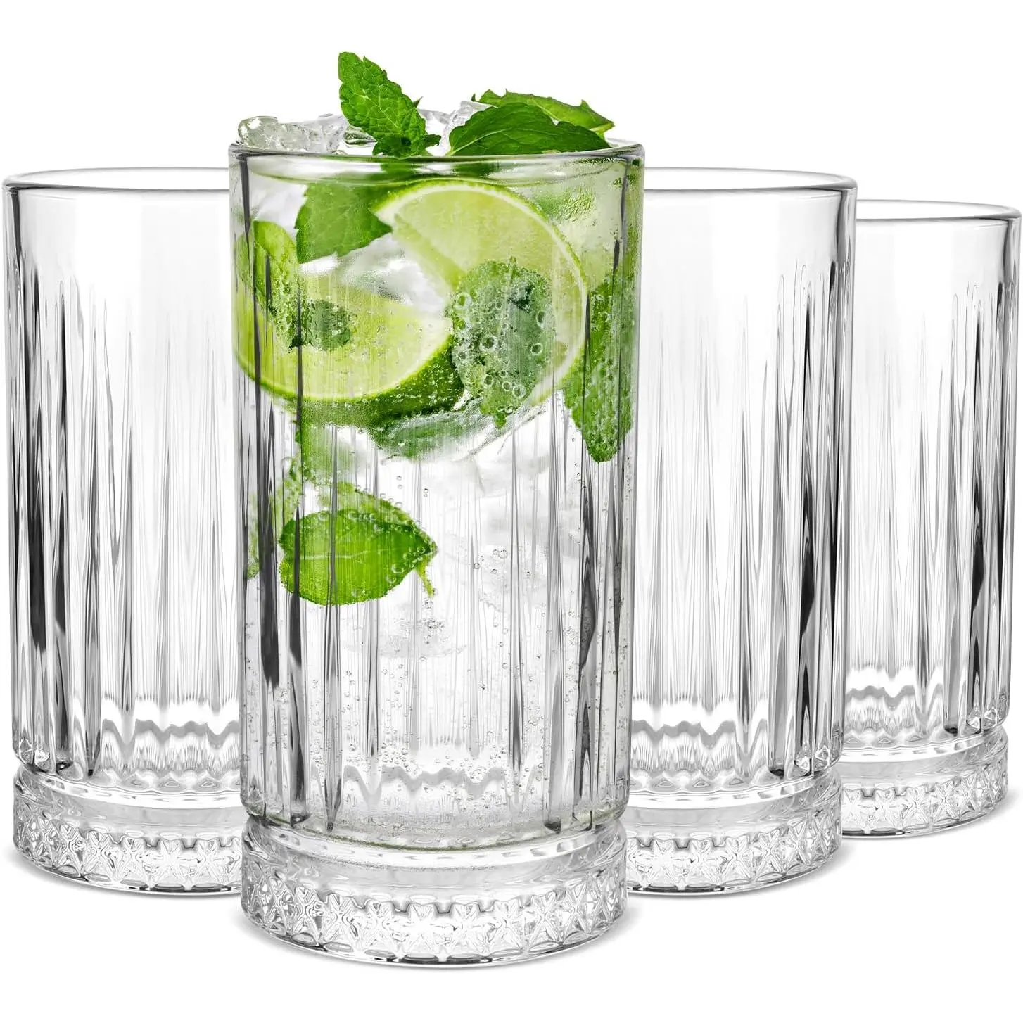 Highball Glasses Set of 4, 16oz Tall Drinking Glasses, Lead-free Crystal Water Glassware for Juice, Cocktails, Iced Tea