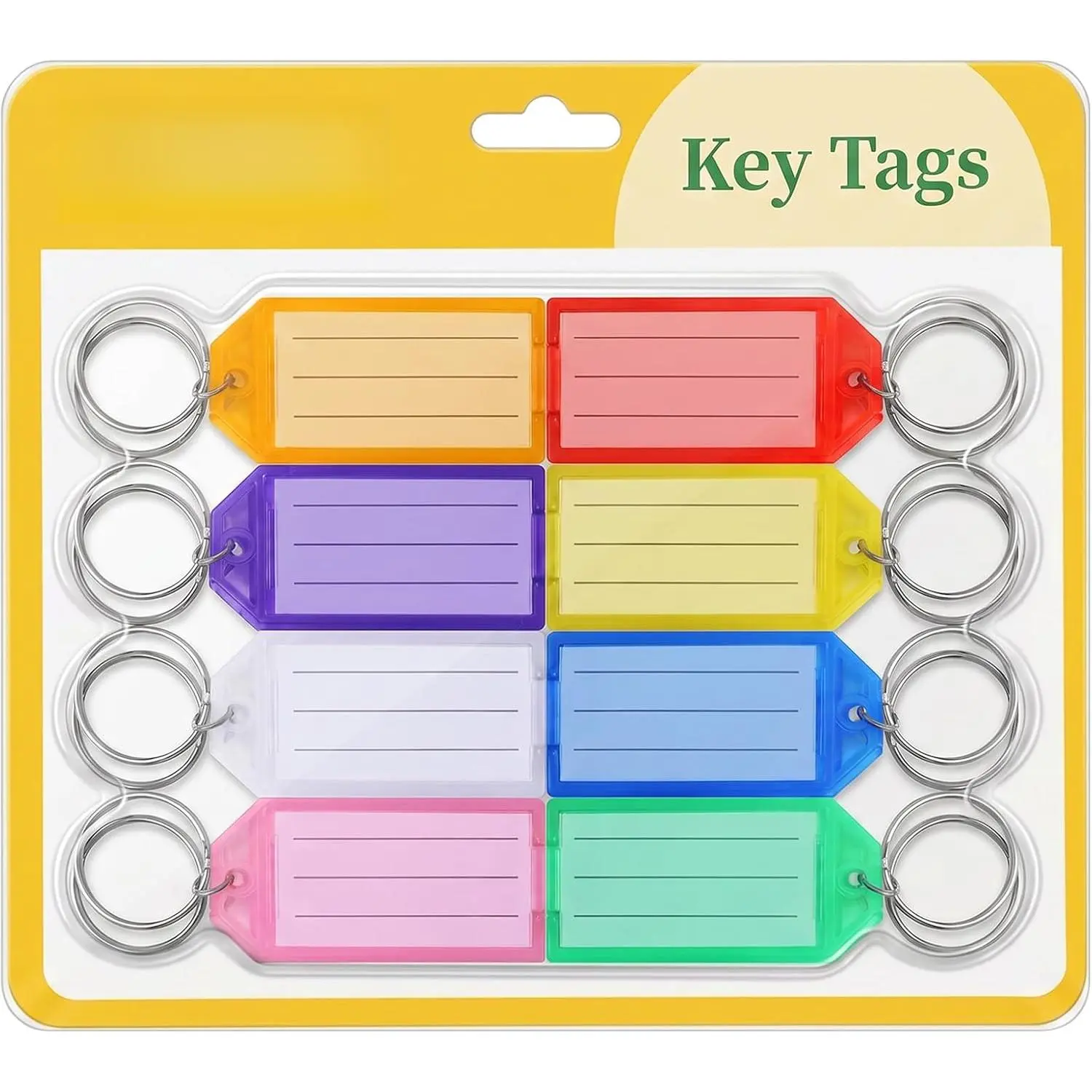 16 Pack Plastic Key Tags, Key Labels with Ring and Label Window, 8 Colors