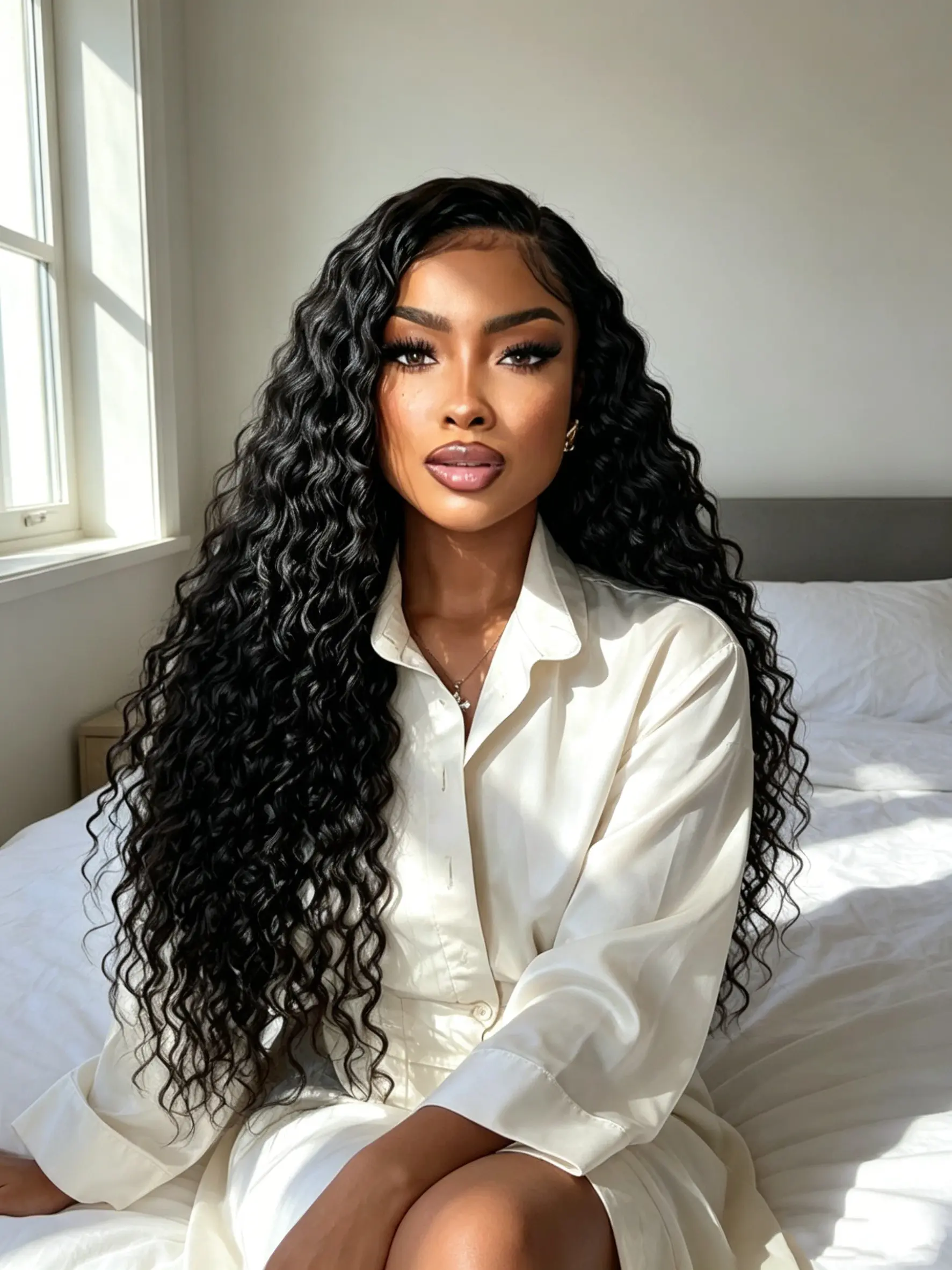 Put On & Go Glueless Deep Wave Human Hair Wig, 180% Density Pre-Plucked Pre Cut 5x5 HD Lace Closure Wig, Ready To Wear Natural Elegant Hairstyle For Women, Glueless Curly Wig, Curly Glueless Wigs