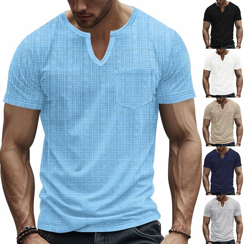 Summer Men's Imitation Hemp Bamboo Joint Loose Breathable Casual V-neck Quick-drying Short-sleeved T-shirt