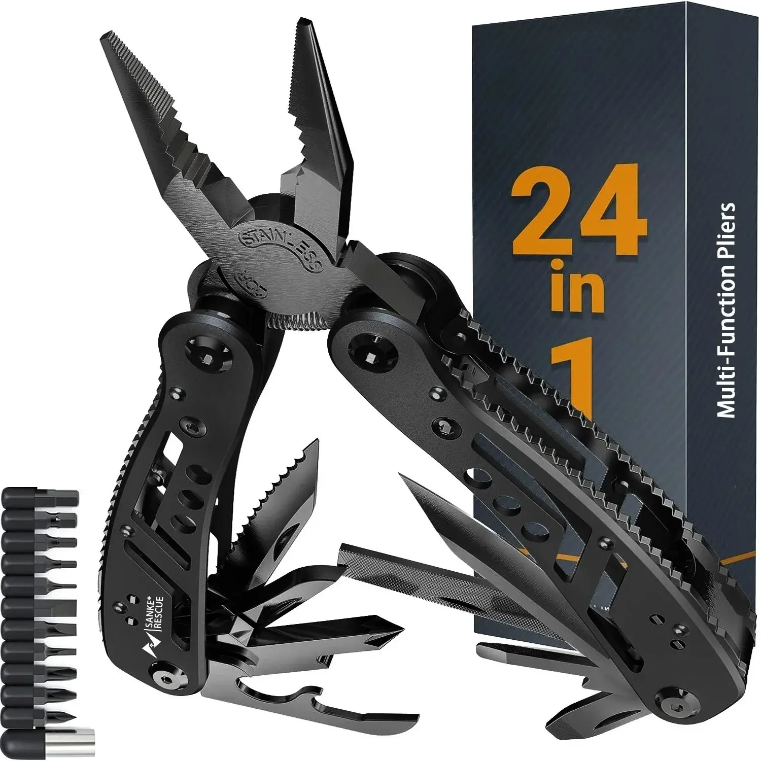 24 and 1 multi-functional pliers, equipped with slotted and cross-head screwdriver sockets, wire cutters, cable cutters, winding tools, precision wire cutters, hexagonal sockets. Anniversary gift! The best gift for your father!