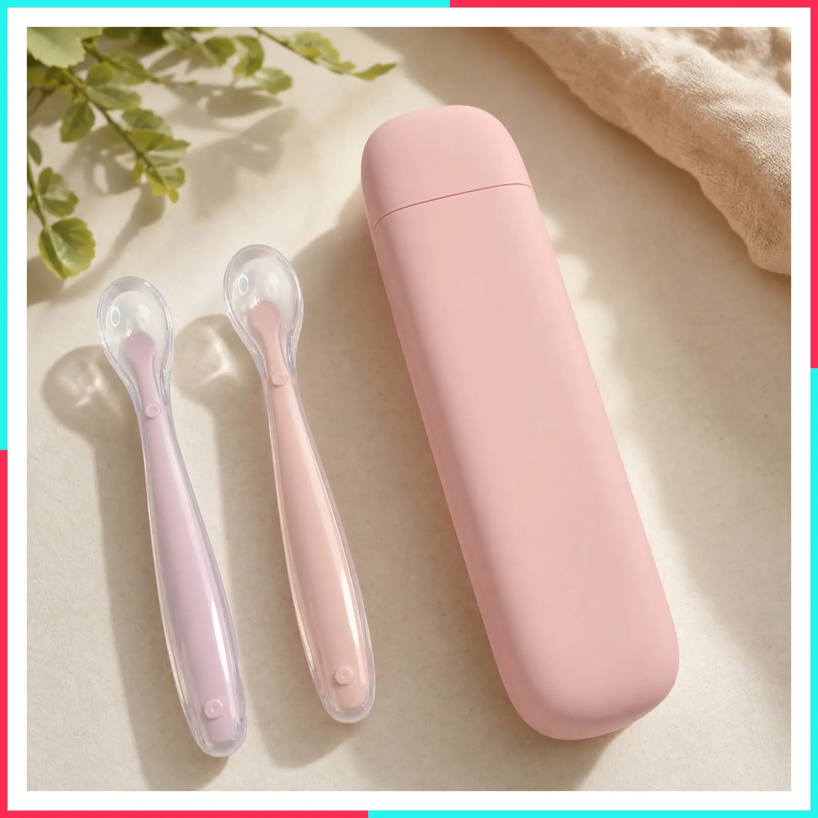 Silicone Baby Feeding Spoons with Storage Box, First Stage Infant Soft-Tip Easy on Gums, Training Spoon Set, Utensils Supplies (Pink)