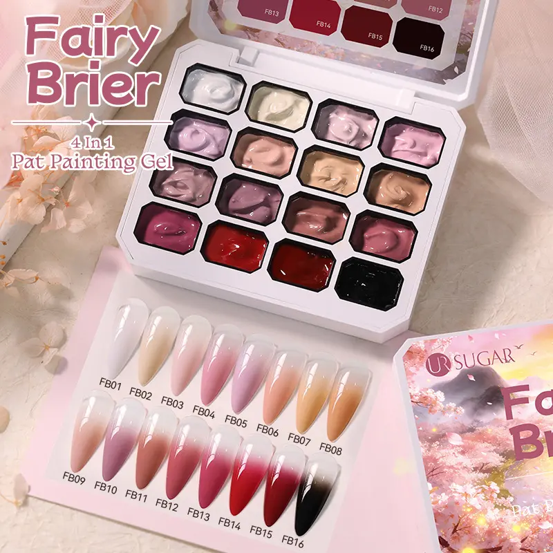 16-color cream gel nail kit Pat Painting Gel with easy patting application. Abundant colors create gorgeous gradient, Floral Nails and floral designs, ideal for Gel Nail Art. Pure pigment, perfect for professional salon and personal nail creation.