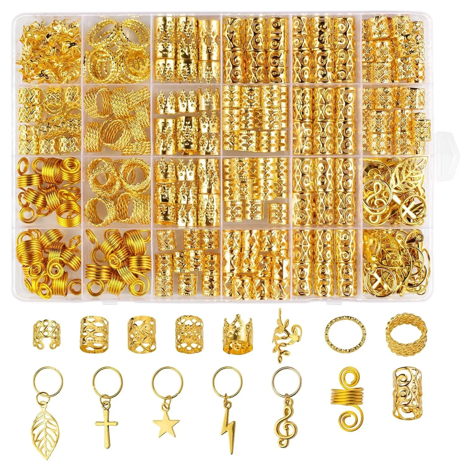 Braid Hair Jewelry Set, 275Pcs Metal Hair Cuffs Rings & Dangle Charms, Dreadlock Loc Accessories Kit, Gold & Silver Tone Boho Hip Hop Hair Decor for Braids Hairstyle