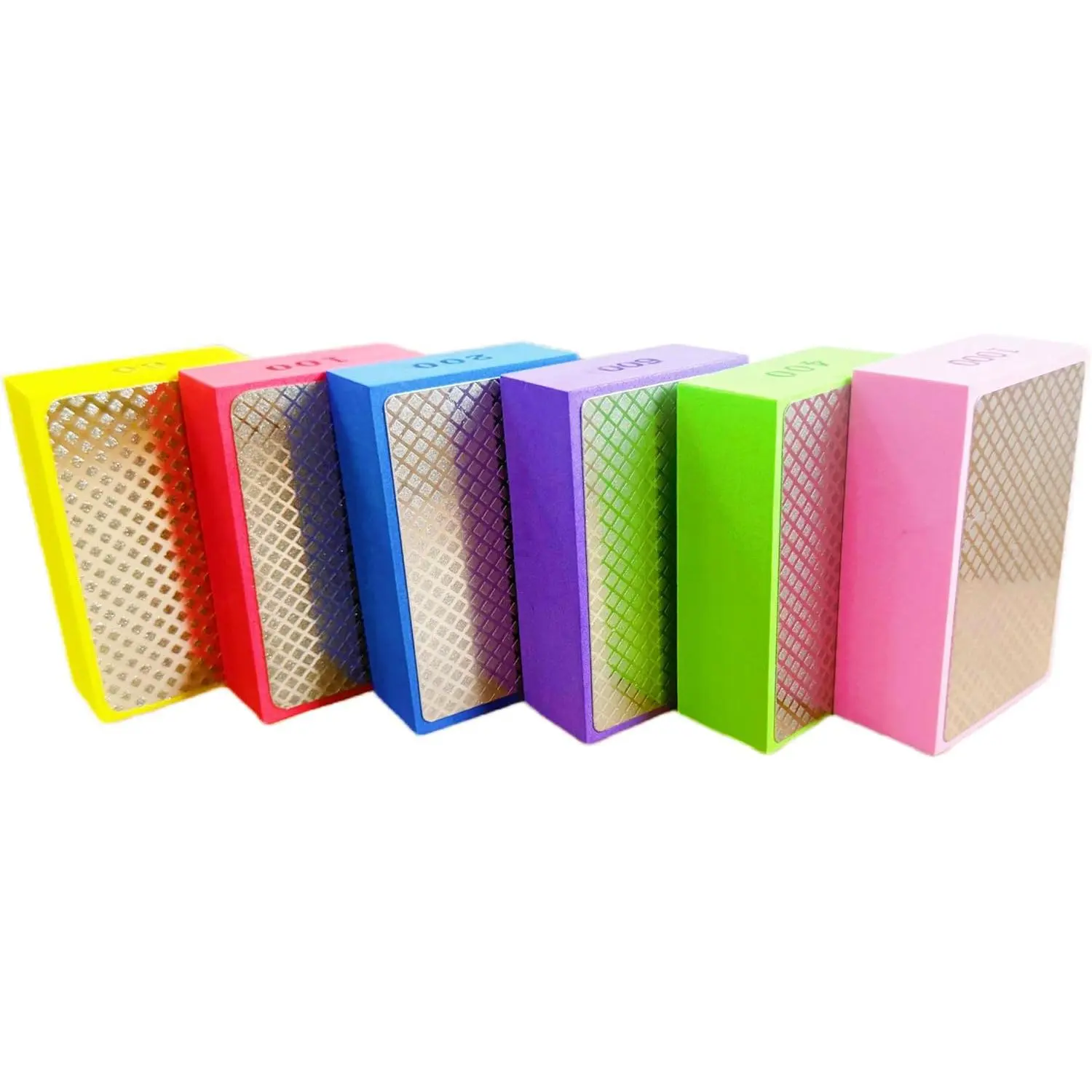 Diamond Hand Polishing Pads, 60-1000 Grit, 6-Piece Sanding Block Set for Glass and Tile, Multi-Color, Progressive, Glass Polish