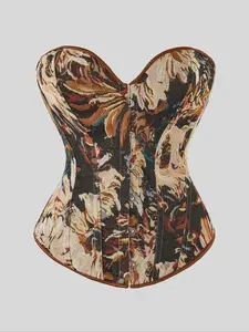 Women's Floral Print Shapewear Tops, Fashionable Lace Up Closure Corset, Tummy Control Shaper for Women