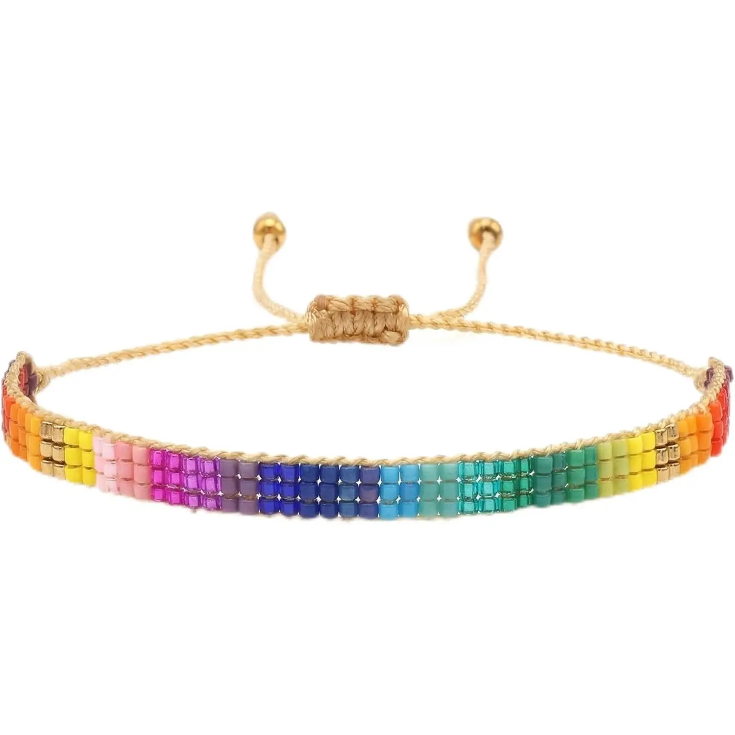 Trendy Rainbow Bead Strand Bracelet for Women, Colorful Beaded Pride LGBT Couples Yellow String Rope Braided Bracelets Outfit Accessories Fashion
