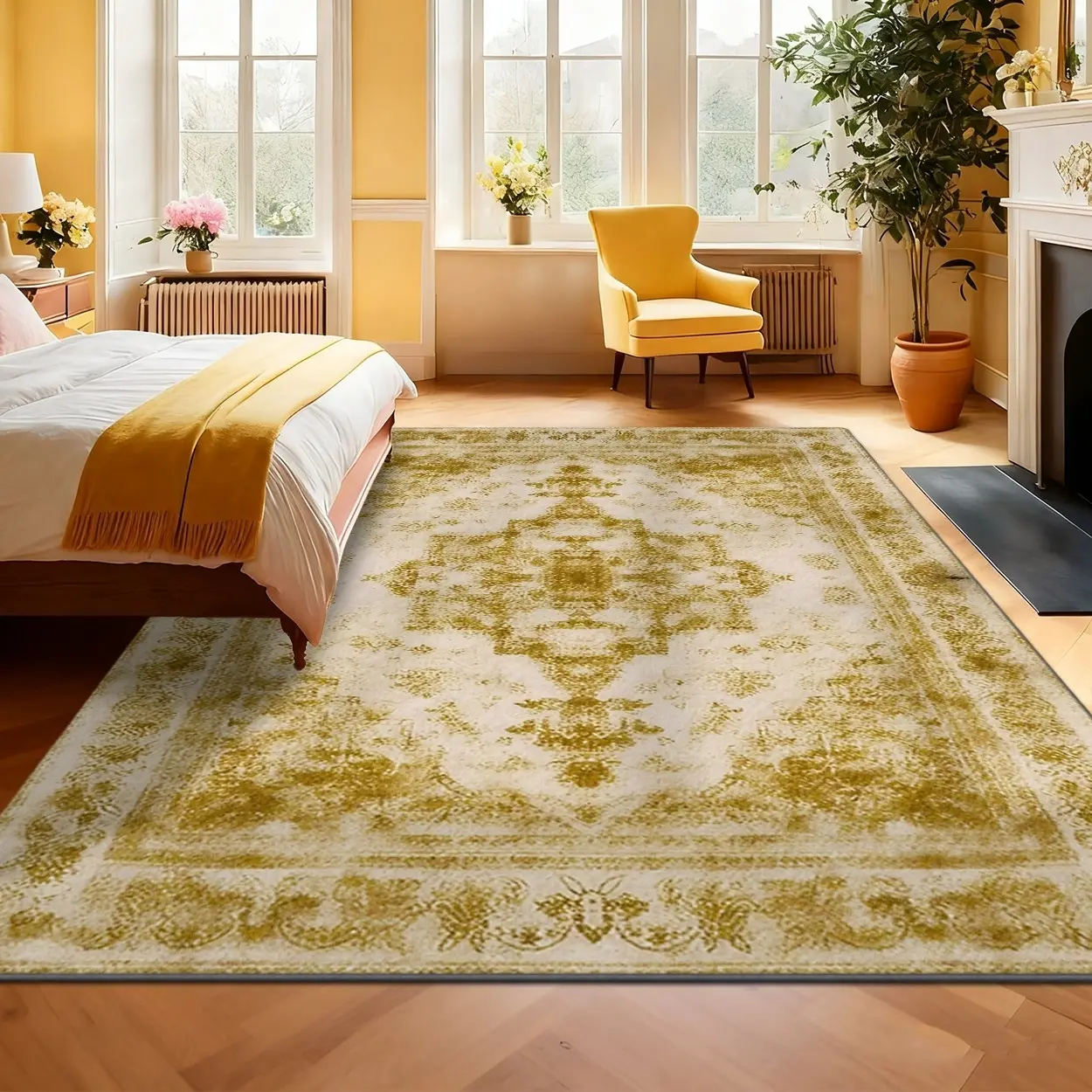 Luxury Vintage Patterned Velvet Carpet, Soft Comfortable Home Decor Rug, Living Room Sofa Mat, Bedroom Bedside Rug, Multi-Scene Use,merry Christmas、let it snow