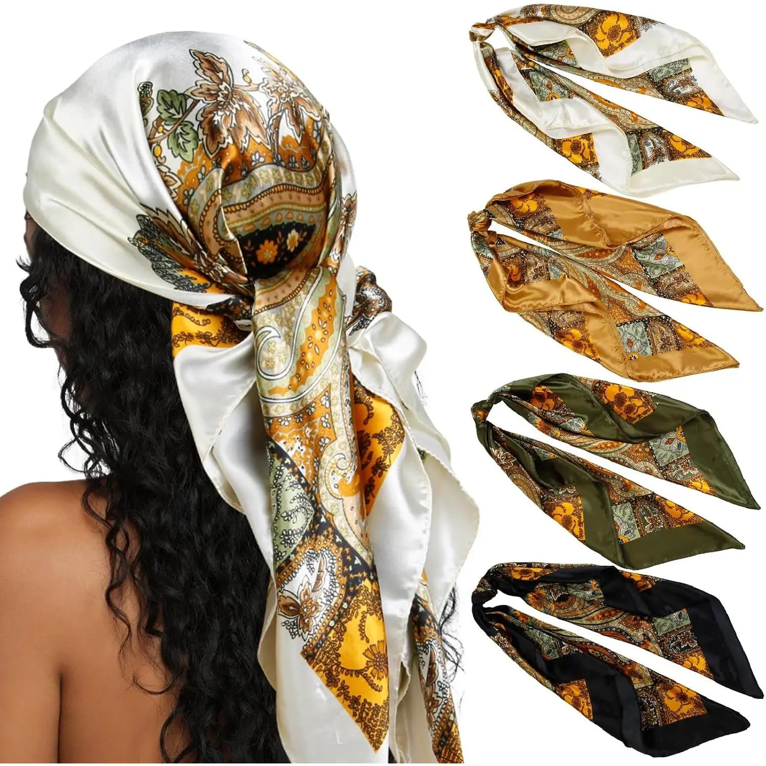 Women's Silk-Like Square Scarf - 35 in Mock Bandana, Ideal for Business Casual Outfits
