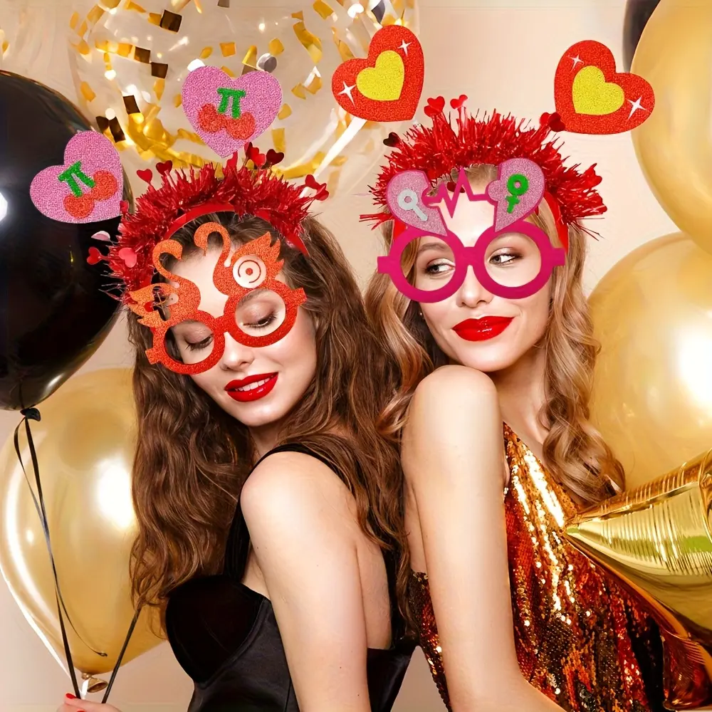 12pcs Valentine's Day Party Essential - Heart-Themed Funny Heart-Shaped Headband Set, Couple's Date Selfie Prop, Festive Atmosphere Decoration Gift