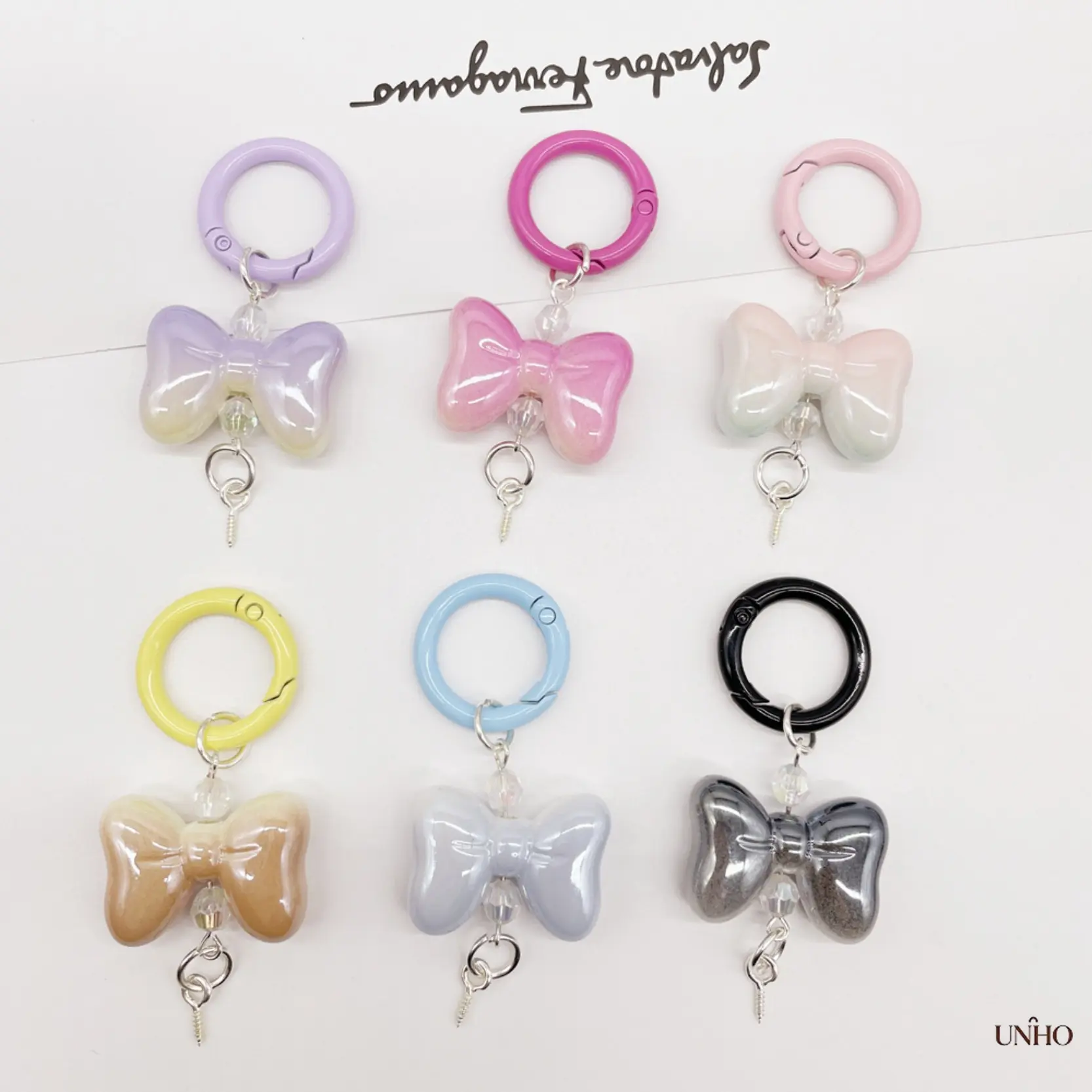 Bow‑Tie Patchwork Spring‑Buckle Keychain Charms, Lovely DIY Jewelry‑Making Hardware Parts, Versatile Pendants For Bag‑Hanging Chains, Blind‑Box Fillers And Hand‑Made Ornament Projects
