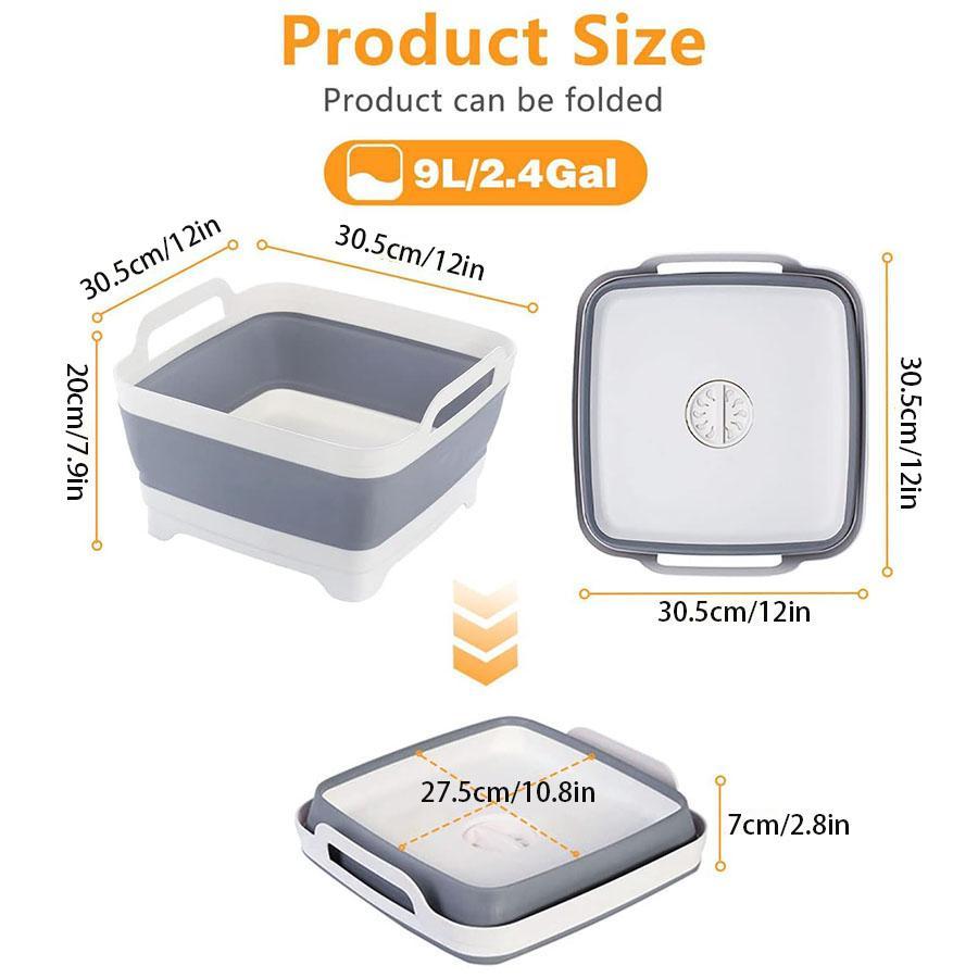 Collapsible Dish Basin with Drain Plug, 1-Count 9 L Space-Saving Multi-Purpose Collapsible Dishwashing Tub, Kitchen Storage Bucket for Indoor or Outdoor Use, Basin Container