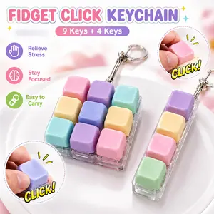 Stress Relief Click Keychain Toy, 9 Keys/4 Keys, Portable Educational Toy, Anxiety Relief, Focus Training, Cute Colorful Buttons, School/office/travel Gift