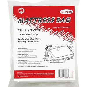 K  Mattress Bags for Moving and Storage, /Full Size 54-Inch by 87-Inch Clear,2Pack, Disposable Plastic Mattress Cover