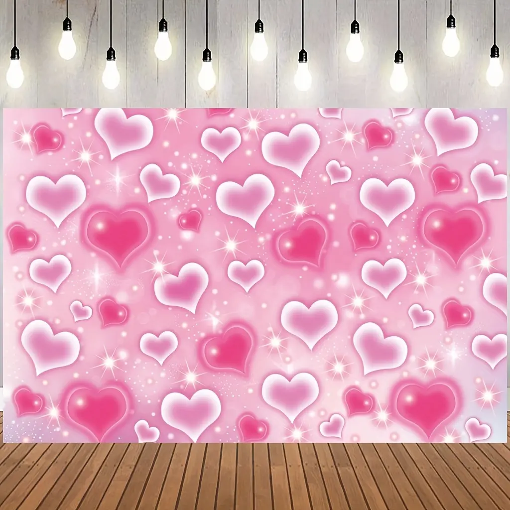 Pink Heart Party Backdrop Birthday Decoration Photo Background Wall Decor Event Decoration Photography Background Romantic Celebration Valentine's Day Wedding Bridal Shower Anniversary Indoor Outdoor Decor Premium Polyester Fabric