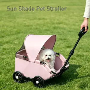 3 Color Options Foldable Pet Stroller with Canopy, Ideal for Shopping, Walking Pets, Receiving Packages, Compact and Multi-Functional Design