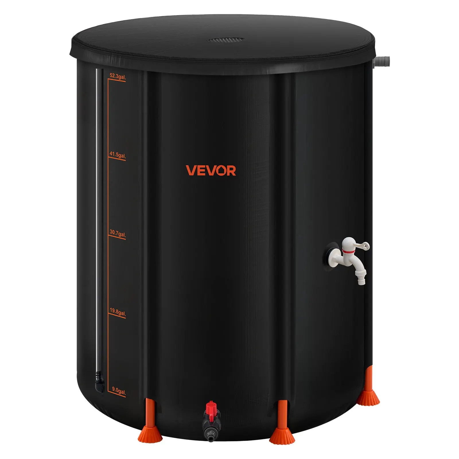 【toolupgrade】VEVOR Collapsible Rain Barrel, 53 Gallon Portable Rain Water Collection Barrel, 1000D PVC Rainwater Collection System, Garden Water Catcher Tank Storage Container with Spigot Overflow Kit, Black