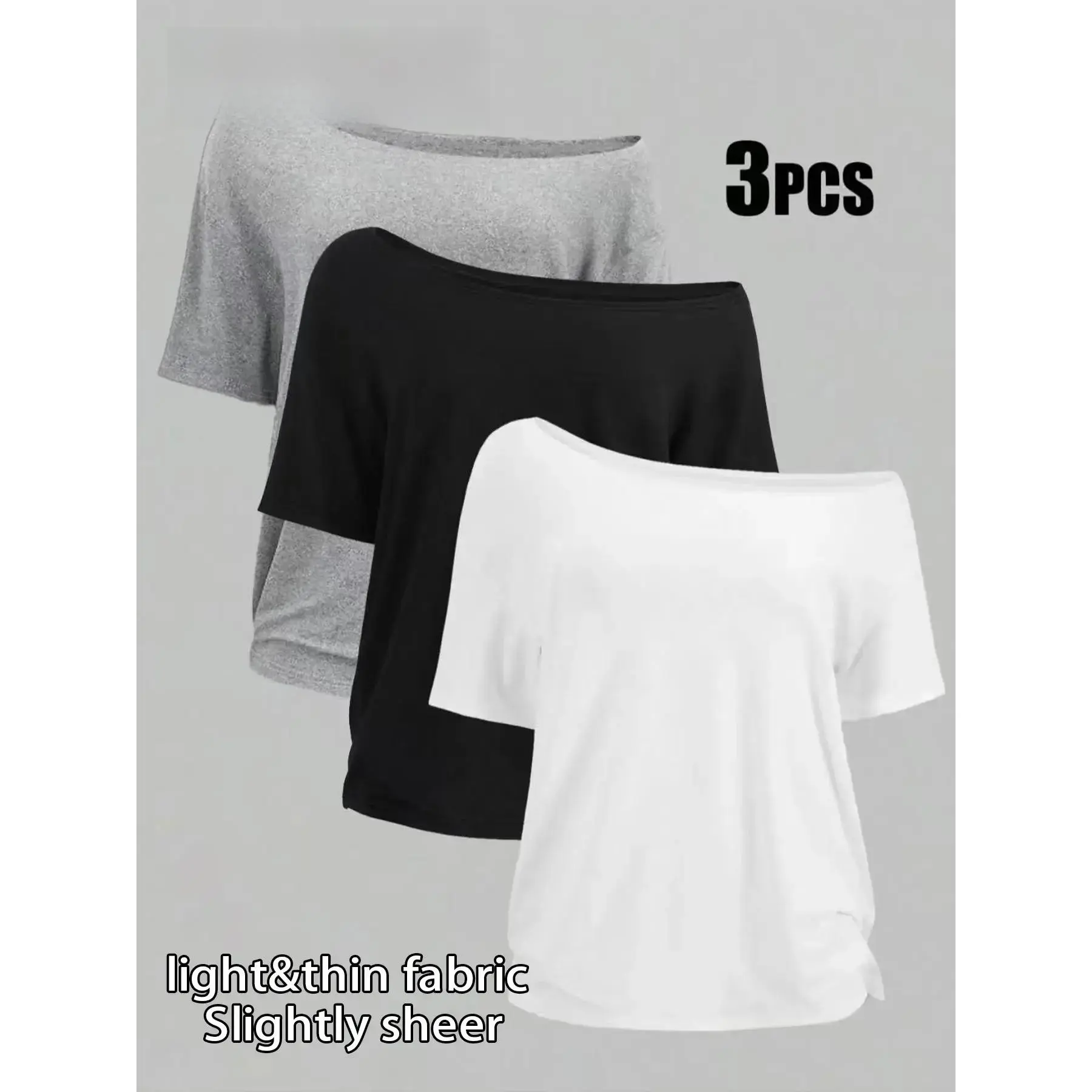 Women's Plus Size 3-Pack One-Shoulder Loose Short Sleeve T-Shirt, Casual Solid Color Basic Top, Comfortable and Stylish # GLOBAL PICKS