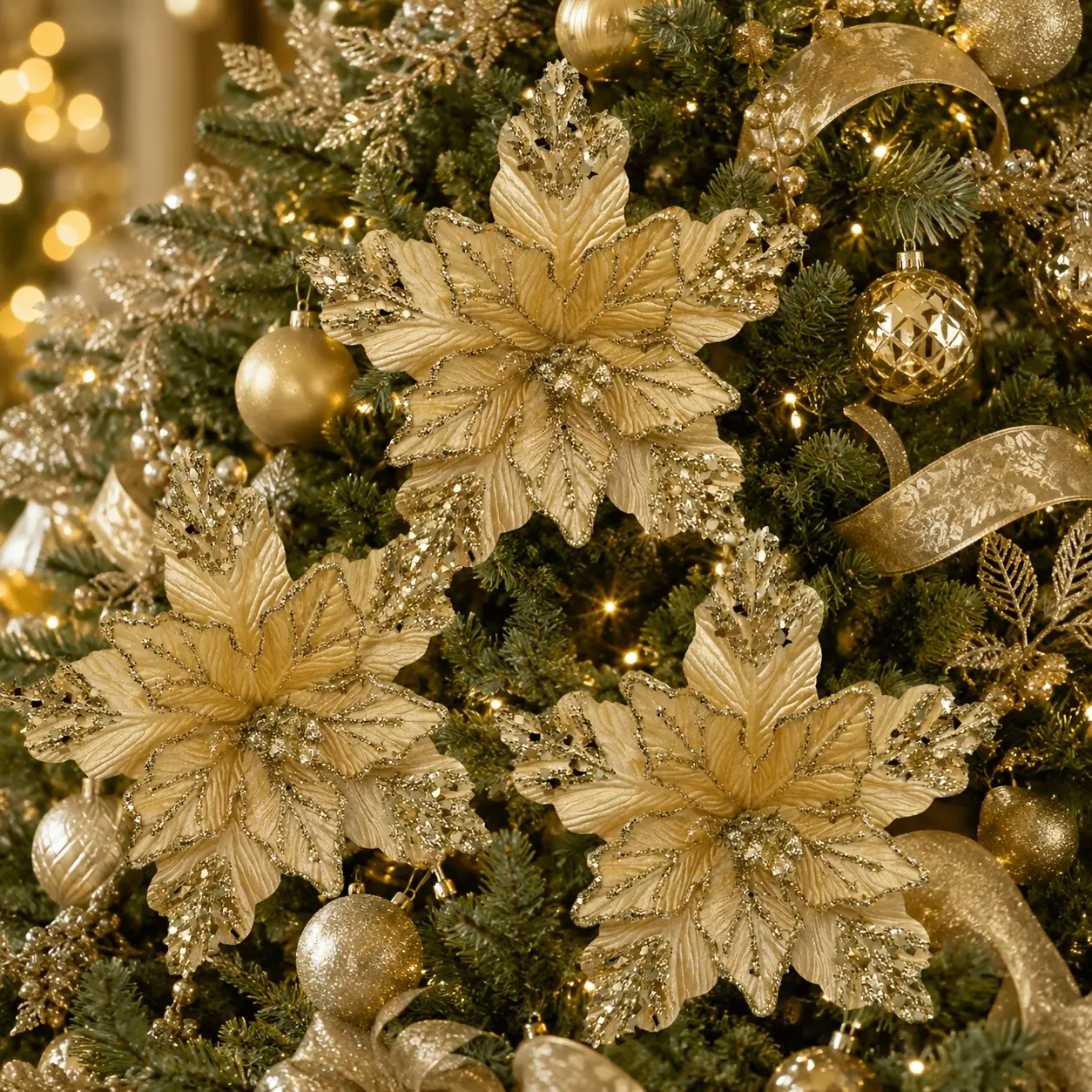 3pcs Artificial Christmas Flowers, Realistic Decorative Blooms, Perfect for Holiday Home Decoration, Festive Seasonal Ornaments