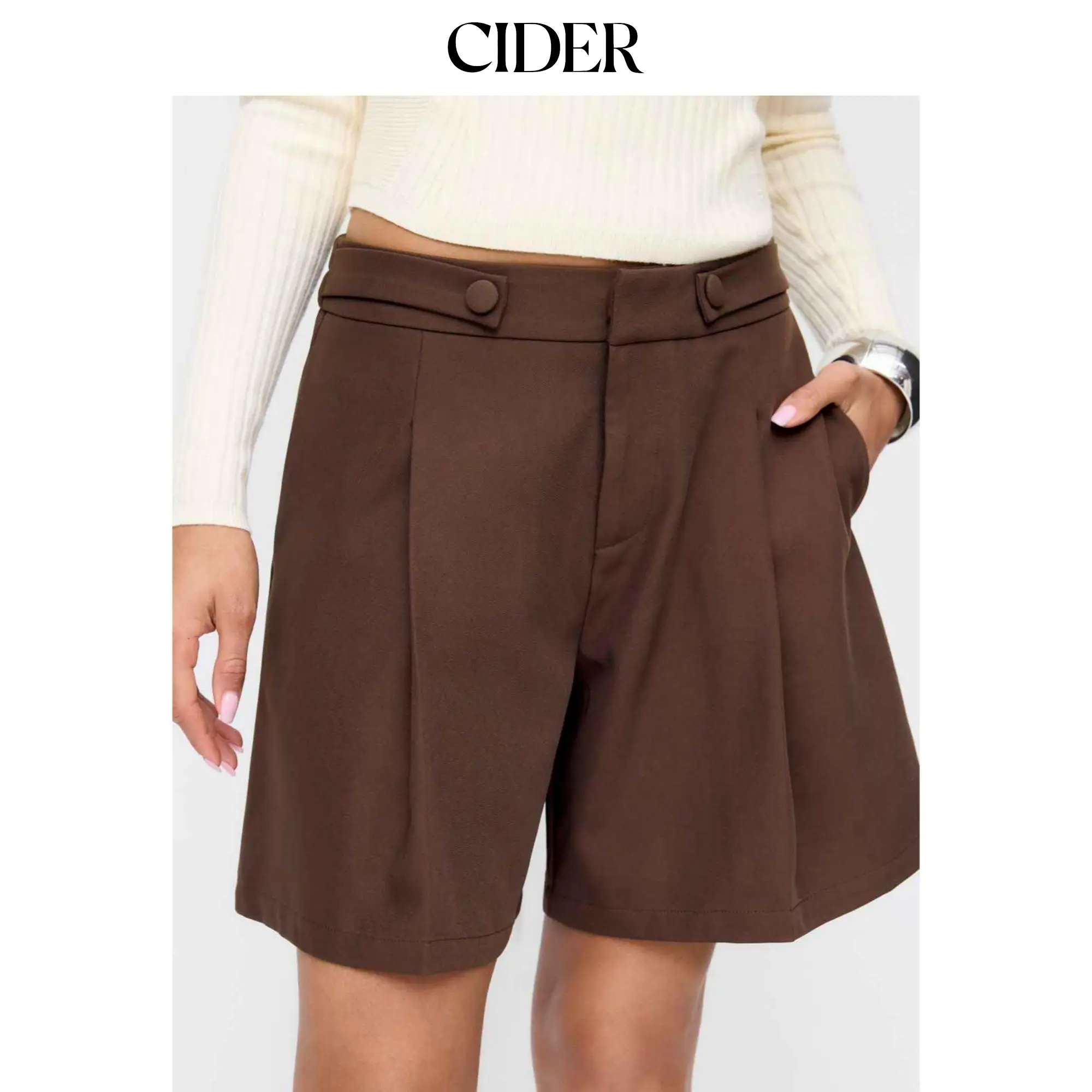 Cider Mid Rise Pleated Elastic Waist Shorts