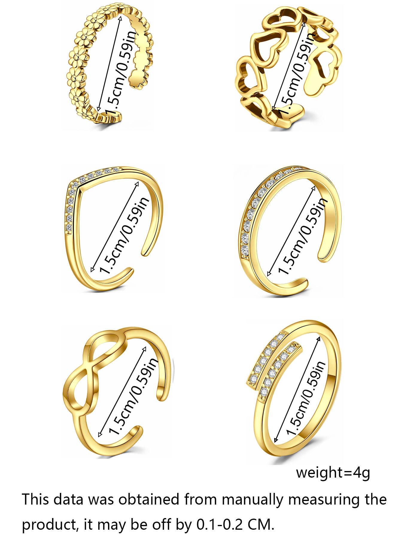 Women's Rhinestone Decorated Toe Rings (6pcs), Adjustable Open Toe Rings for Women & Girls, for Party, Daily Clothing Decor, Birthday Gift