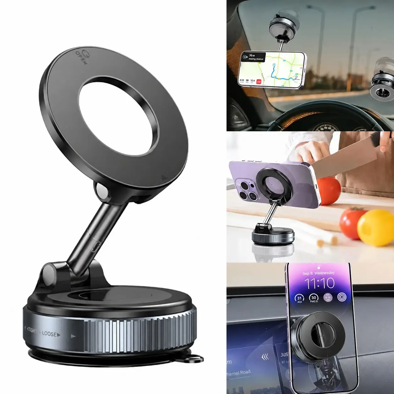 Car Phone Magnetic Stand, 360° Rotatable Vacuum Suction Cup, Magnetic Adsorption Bracket, Universal Navigation Holder, Secure Mounting, Automotive Phone Holder