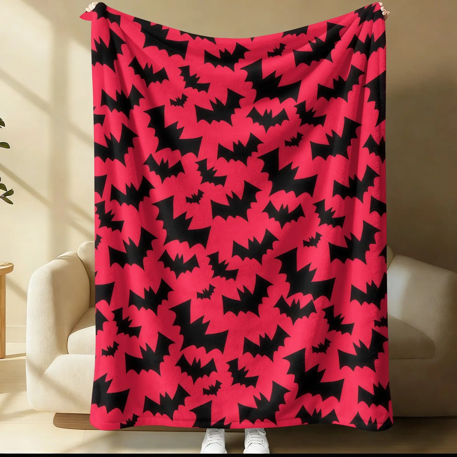 Bat Pattern Blanket, 1 Soft And Comfortable Single-Sided Printed Plush Blanket, Gift For Teenagers And Adults, Suitable For Sofa, Office, Travel, Outdoor Camping