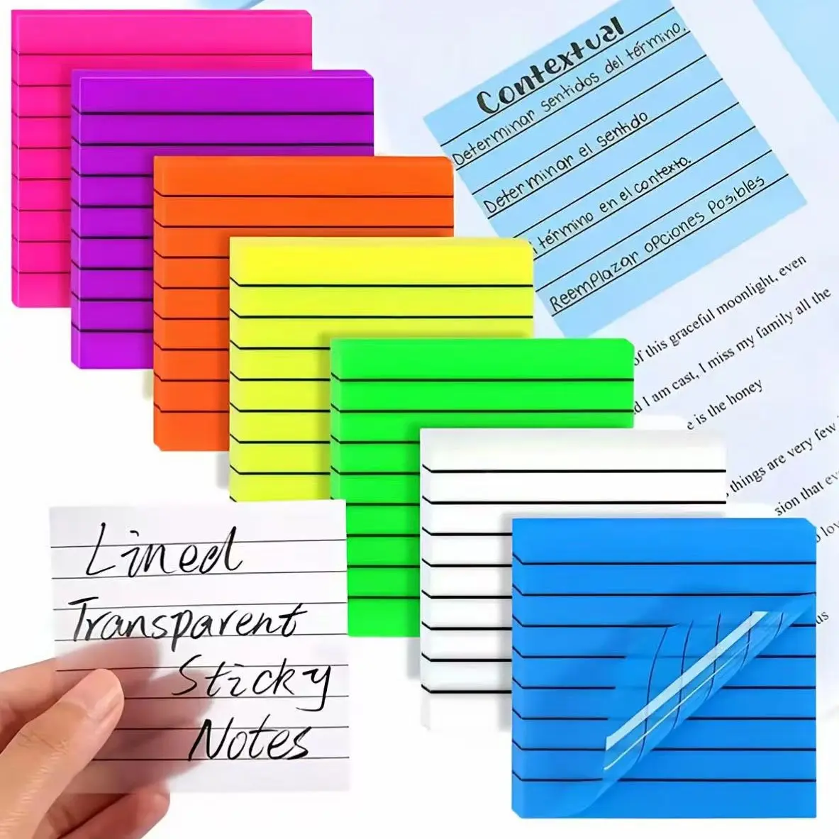 Multicolor Sticky Note Set, 7 Counts Semi-Transparent Memo Pads, Portable Compact Lined Stickers for Office, Home Office & School, Desk Accessories, School Supplies