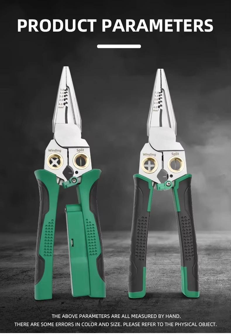 8 in 1 Multifunctional Stainless Steel Wire Stripper Crimper Cutter Tool Set with Voltage Tester Electrician Pliers for Battery Cordless Power Tools