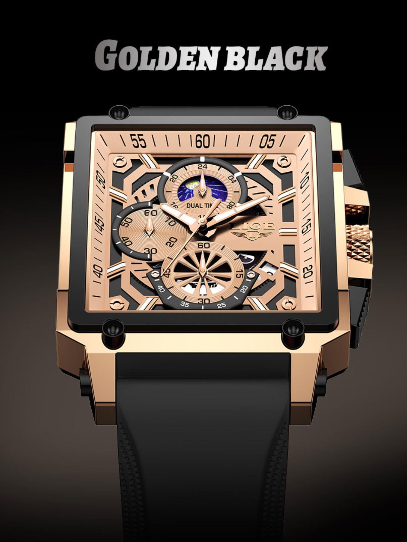 Men's Business Fashion Square Dial Quartz Watch, Fashion Luminous Waterproof Watch for Party, Daily Clothing Decor, Fashionable Stylish Watch, Trendy All-match & Exquisite Watch for Birthday Gift with Box, Business Fashion Watches