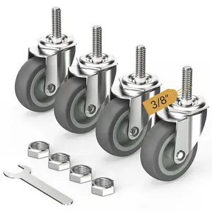 Caster Wheels 3 inch with No  Stem Casters, 3/8" -16 x 1-1/4" (Stem Diameter 3/8", Stem Length 1-1/4") Threaded Swivel Casters Set of 4 Heavy Duty Castors Grey