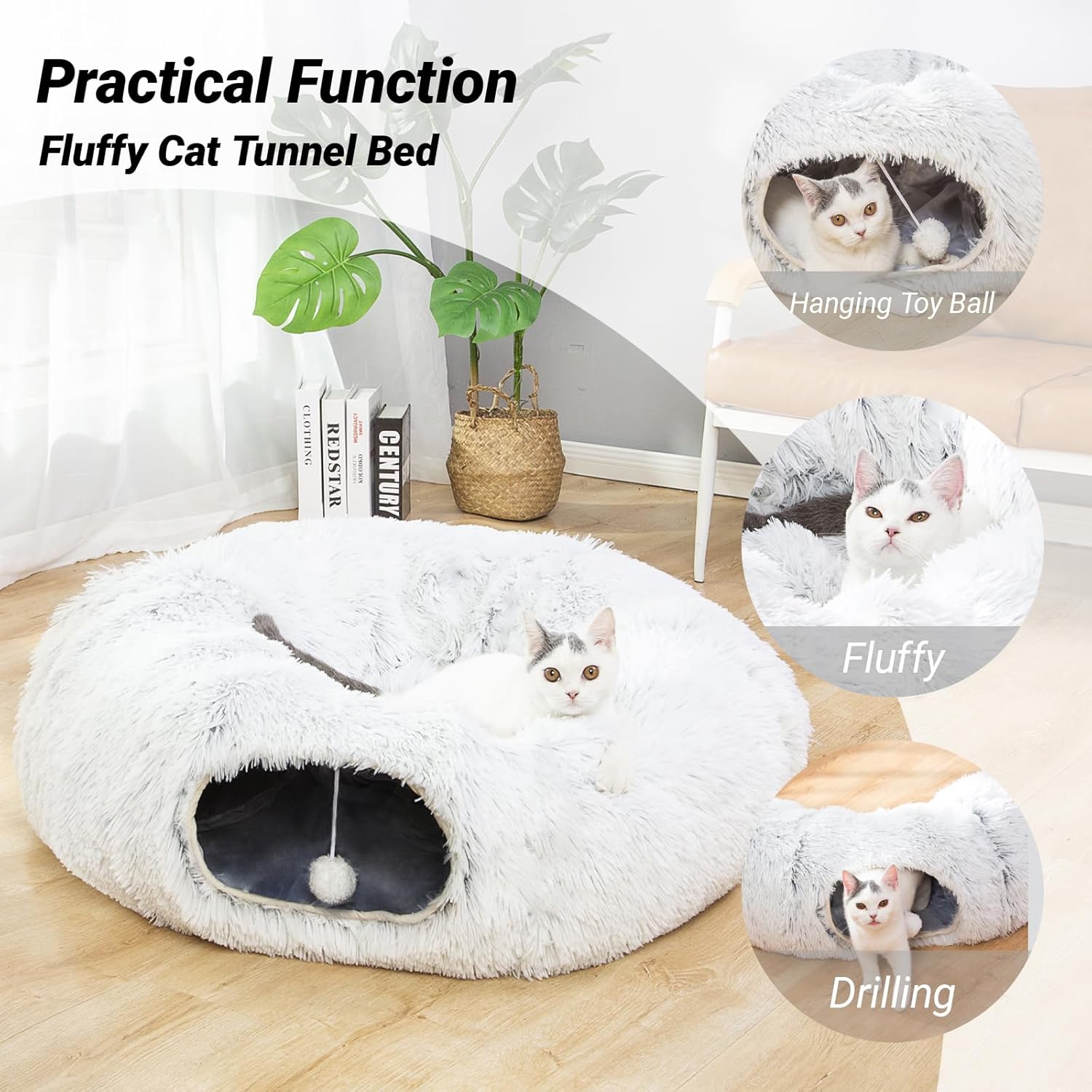 Warm Fluffy Plush Tunnel Bed with Washable Cushion-Big Tube Playground Toys 3 FT Diameter Longer Crinkle Collapsible 3 Way, for Indoor Kitty Kitten Puppy Ferret White Warm Fluffy Plush Tunnel Bed with Washable Cushion-Big Tube Playground Toys 3 FT Diameter Longer Crinkle Collapsible 3 Way, for Indoor Kitty Kitten Puppy Ferret White