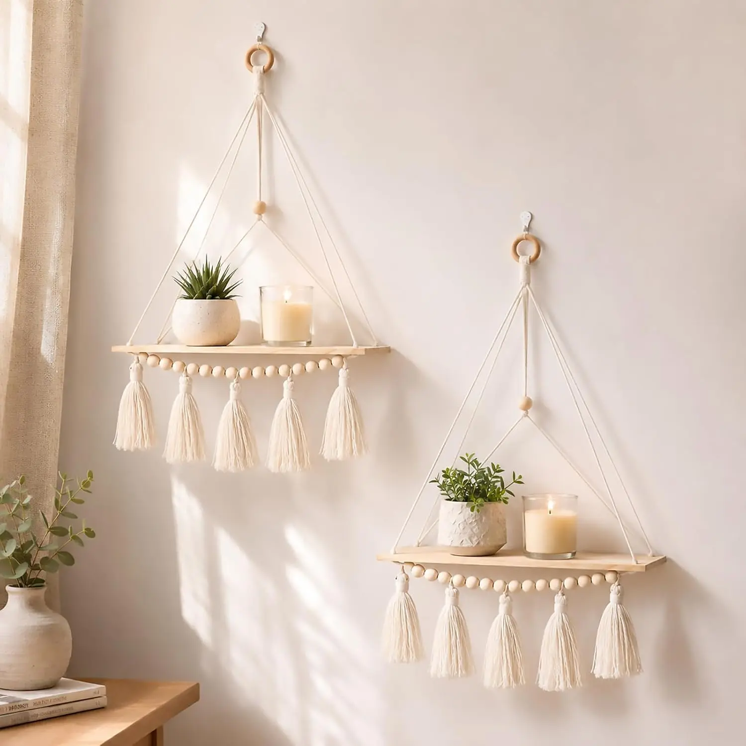 Boho Wall  Shelf, Macrame Wooden Storage Wall Decor