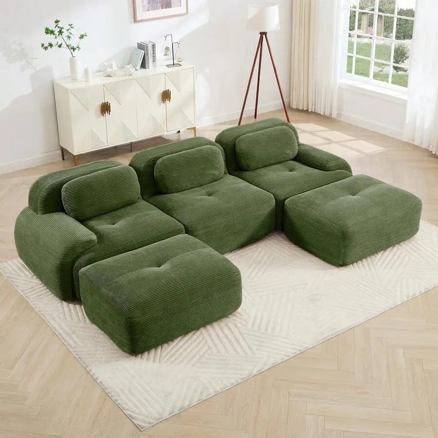 Rhomtree U-Shaped Modular Sofa Premiumcorduroy No Assembly Anti-Design Pet-Friendly Extra-Wide Curved Armrests 32D-Resilience Sponge Living Rooms Bedrooms Studie