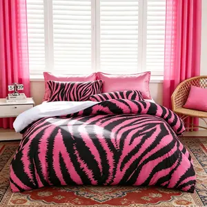 New Stylish Hot Pink Zebra Print Soft Decorative Duvet Cover Bed Cover Set, 3-Piece Bedding Set Includes 1 Duvet Cover + 2 Pillowcases, No Comforter Insert, Romantic Decor Bedding for Dorm Bedroom Hotel, Ideal Birthday Gift