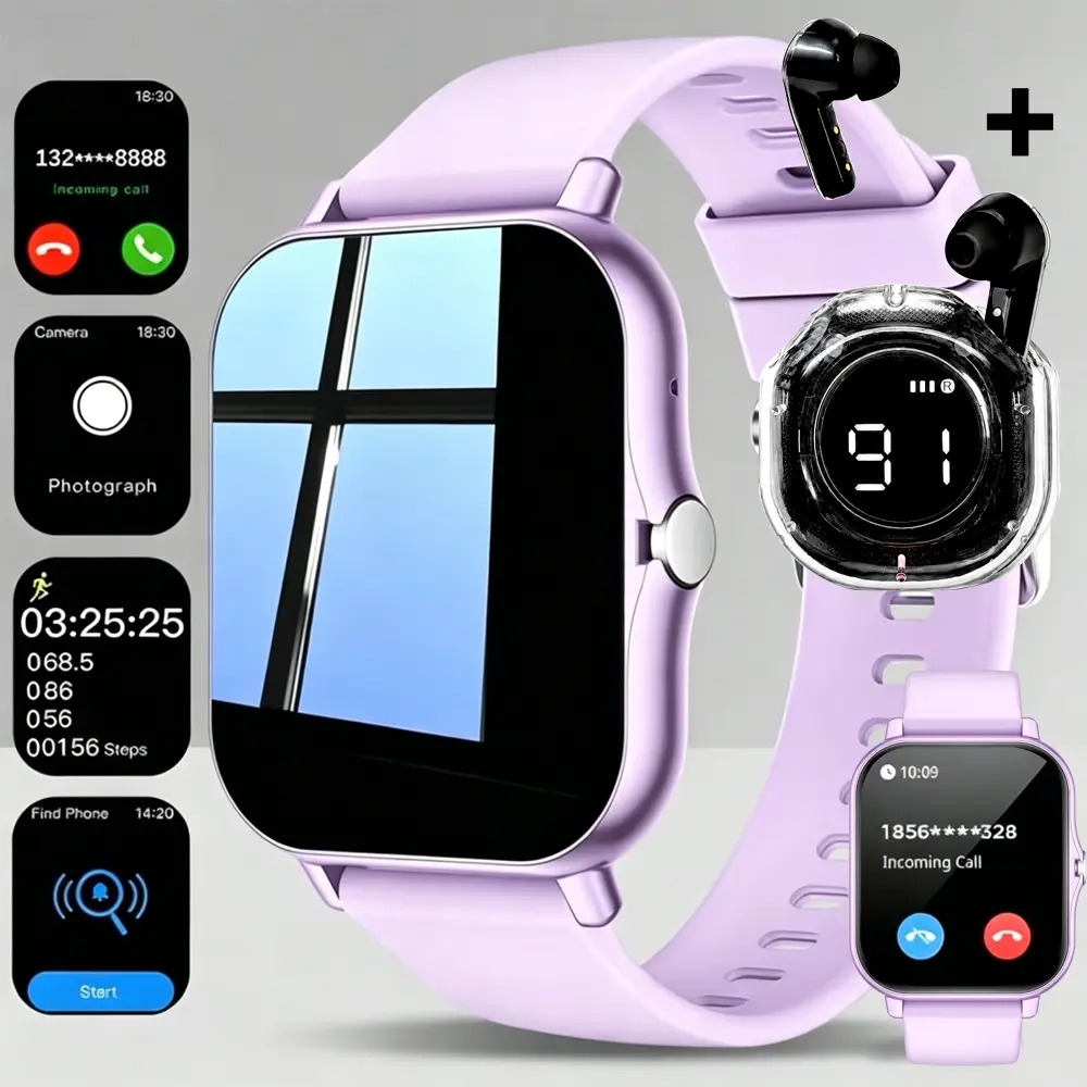 Ideal Gift - Smartwatch Wireless Call, Message Alert, Pedometer & Calorie Tracking, Multiple Sports Modes, Weather Forecast, Wireless Connection, Rechargeable Battery, Lightweight & Comfortable, Unisex, Great for All Gifting Occasions