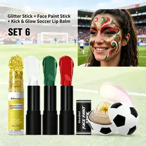 Football Fan Face Paint & Glitter Stick Set, Football Shaped Lip Balm, 2-in-1 Glitter & Lip Balm Combo, Facial Makeup Kit for Sports Events & Parties