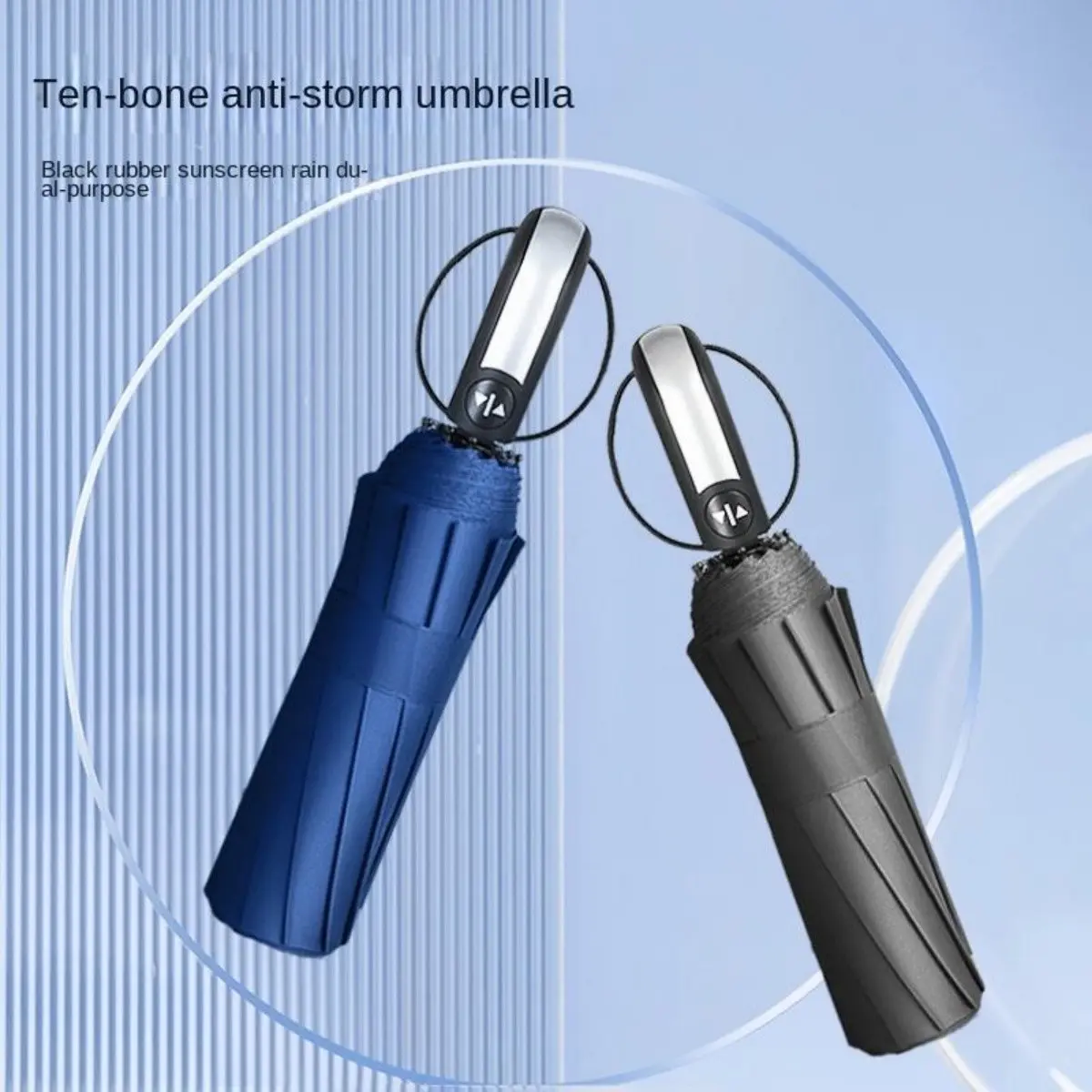 10-Rib Fully Automatic Folding Umbrella, Windproof Anti-UV Coating, Sun Rain Dual Use, Portable Parasol, 1pc
