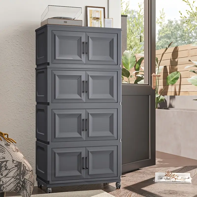 3/4/5/6 levels foyer storage cabinet, large capacity storage cabinet, foldable storage box with magnetic suction door and silent universal wheel, stable and movable design, suitable for storage in foyer, living room, bedroom and multiple scenes