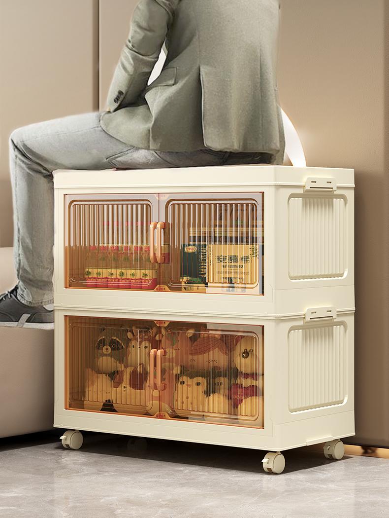 5 Tier Folding Storage Containers with Wheels, Stackable Collapsible Plastic Bins, Durable Organizer for Kitchen Pantry and Closet