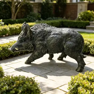Aobtkel®12.20" H x 21.26" L Simulated Wild Boar Resin Garden Statue, Indoor & Outdoor Decorative Ornament, Lawn & Courtyard Art Craft Decoration