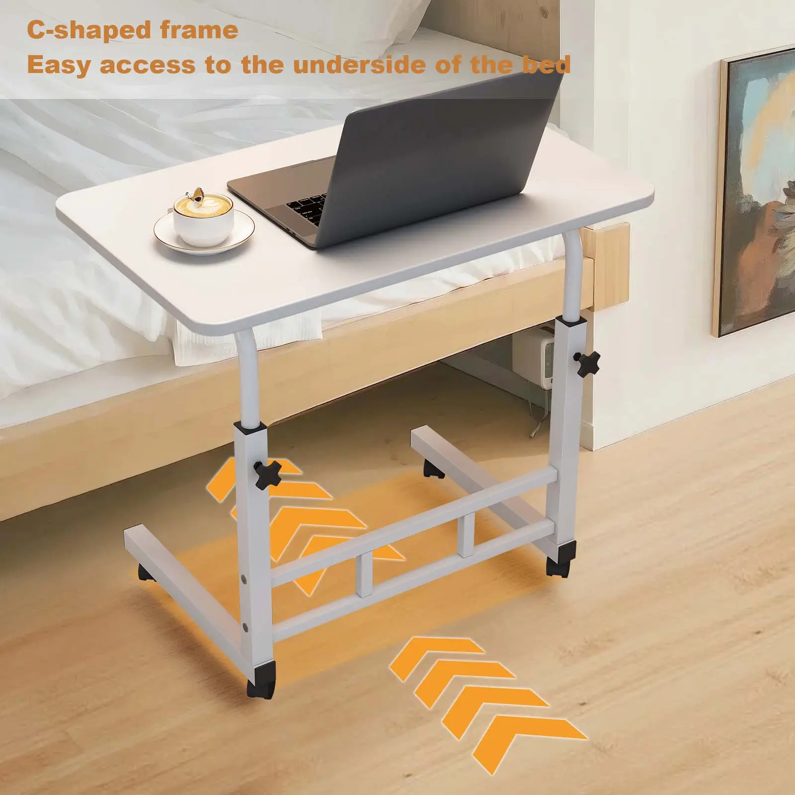 GARVEE Small Adjustable Height Standing Desk with Wheels – Portable Rolling Laptop Computer Table for Home Office, Study, Bedroom – Space-Saving, Easy Assembly, Height Adjustable