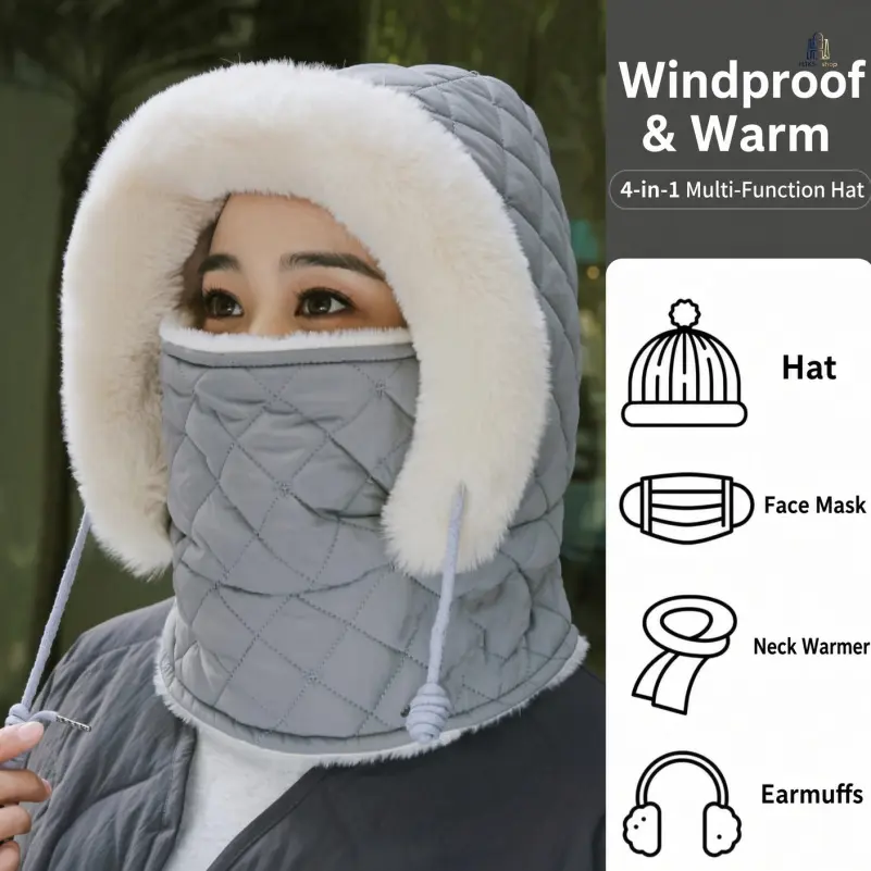 Unisex Cold Weather Fleece-Lined Windproof Integrated Hood - Neck Warmer, Face Mask, Helmet Liner for Cycling, Skiing Outdoor Head Cover