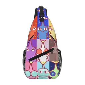 Pikmin Large Capacity Sling Chest Bag for Daily Commute, Outdoor Hiking & Business, Cartoon Casual, for School & Tablet, Gift for Women and Men