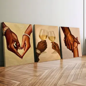 3-Pack Wood Frame Canvas Art, Romantic Wine Glass Couple Poster, Modern Home Decor, Waterproof Wall Art for Living Room, Bedroom, Office